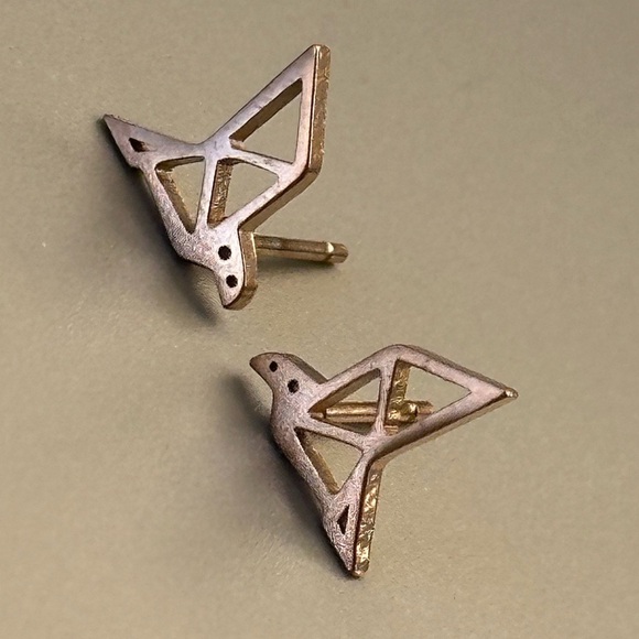 Stainless Steel and Rose Gold Origami Bird Studs - Picture 10 of 12